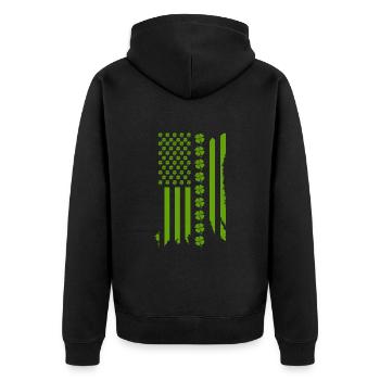 Lucky Charm USA Clover Leaves St Patrick's Day - Unisex Premium Organic Zip Hoodie - black - Back - Nico (187cm)