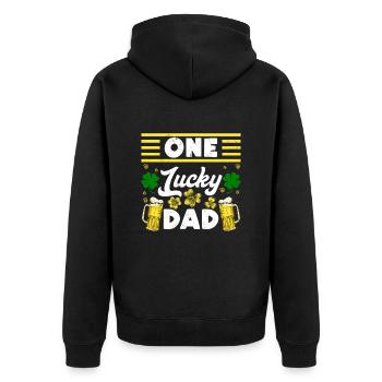 One Lucky Dad Beer St Patrick’s Day Papa - Unisex Premium Bio Zip Hoodie - Schwarz - Hinten - Nico (187cm)