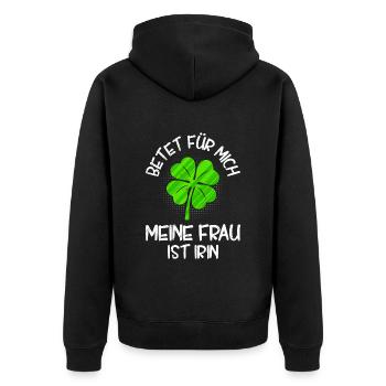 Meine Frau ist Irin Kleeblatt St. Patrick’s Day - Unisex Premium Bio Zip Hoodie - Schwarz - Hinten - Nico (187cm)