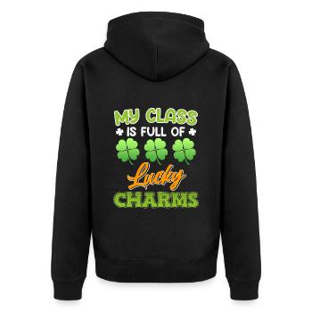 My class is full of lucky charms - Unisex Premium Organic Zip Hoodie - black - Back - Nico (187cm)