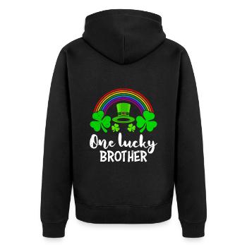 One Lucky Brother St Patrick’s Day - Unisex Premium Bio Zip Hoodie - Schwarz - Hinten - Nico (187cm)
