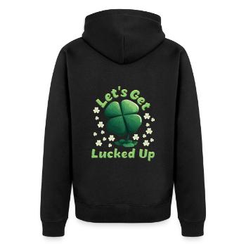 Let's get Lucked up Kleeblatt St. Patrick’s Day - Unisex Premium Bio Zip Hoodie - Schwarz - Hinten - Nico (187cm)
