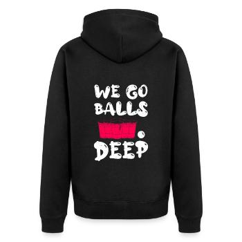 Beer Pong we go balls deep Bälle Bier Pong - Unisex Premium Bio Zip Hoodie - Schwarz - Hinten - Nico (187cm)