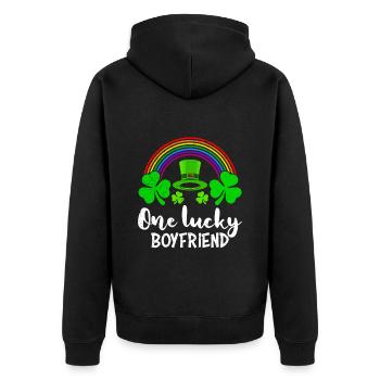 One Lucky Boyfriend St Patrick’s Day - Unisex Premium Bio Zip Hoodie - Schwarz - Hinten - Nico (187cm)
