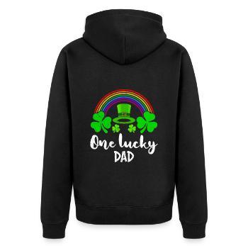 One Lucky Dad St Patrick’s Day Papa - Unisex Premium Bio Zip Hoodie - Schwarz - Hinten - Nico (187cm)