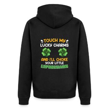 Lustiger St. Patrick’s Day Spruch Lucky Charms - Unisex Premium Bio Zip Hoodie - Schwarz - Hinten - Nico (187cm)