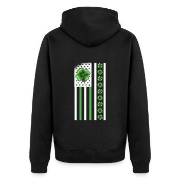 USA St. Patrick's Day Kleeblätter USA Flagge - Unisex Premium Bio Zip Hoodie - Schwarz - Hinten - Nico (187cm)
