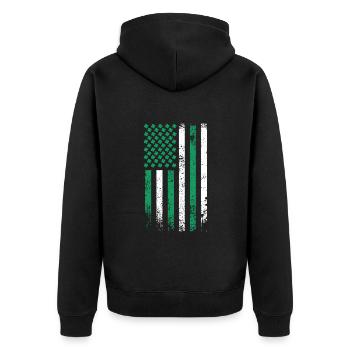 USA St. Patrick's Day Kleeblätter USA Flagge - Unisex Premium Bio Zip Hoodie - Schwarz - Hinten - Nico (187cm)