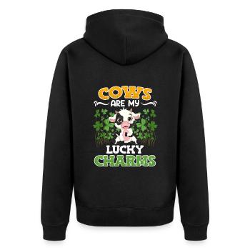 Cows are my lucky charms Farmer Cattle breeders - Unisex Premium Organic Zip Hoodie - black - Back - Nico (187cm)
