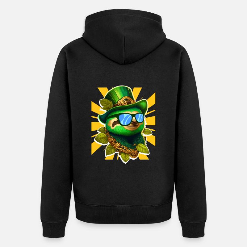 Leprechaun paresseux de la Saint-Patrick - Veste à capuche bio Premium Unisexe - noir