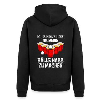 Beer Pong Bälle nass machen Bierpong Bier Pong - Unisex Premium Bio Zip Hoodie - Schwarz - Hinten - Nico (187cm)