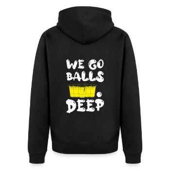 Beer Pong we go balls deep Bälle Bier Pong - Unisex Premium Bio Zip Hoodie - Schwarz - Hinten - Nico (187cm)