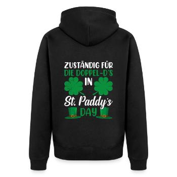 Zuständig für Doppel D's St. Paddys Day - Unisex Premium Bio Zip Hoodie - Schwarz - Hinten - Nico (187cm)