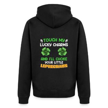 Lustiger St. Patrick’s Day Spruch Lucky Charms - Unisex Premium Bio Zip Hoodie - Schwarz - Hinten - Nico (187cm)