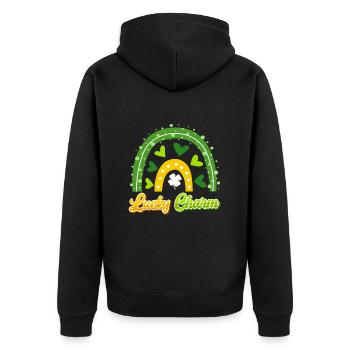 Lucky Charm St. Patrick's Day - Unisex Premium Organic Zip Hoodie - black - Back - Nico (187cm)