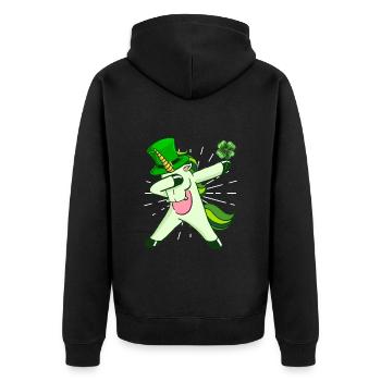 Dabbing Einhorn Kleeblatt St. Patrick's Day - Unisex Premium Bio Zip Hoodie - Schwarz - Hinten - Nico (187cm)