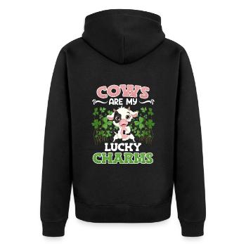 Cows are my lucky charms Farmer Cattle breeders - Unisex Premium Organic Zip Hoodie - black - Back - Nico (187cm)