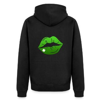 Kussmund Lippen Grün Irland St. Patrick’s Day - Unisex Premium Bio Zip Hoodie - Schwarz - Hinten - Nico (187cm)