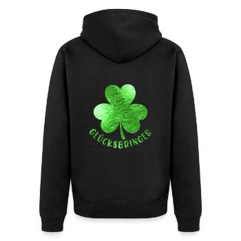 Glücksbringer Kleeblatt - Unisex Premium Bio Zip Hoodie - Schwarz - Hinten - Nico (187cm)