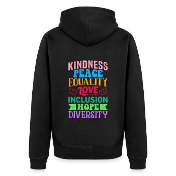 Inklusion Gleichheit Freundlichkeit Akzeptanz - Unisex Premium Bio Zip Hoodie - Schwarz - Hinten - Nico (187cm)