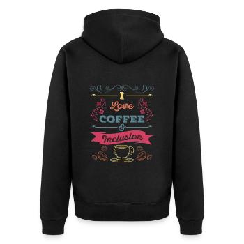 I love Coffee and Inclusion - Unisex Premium Bio Zip Hoodie - Schwarz - Hinten - Nico (187cm)