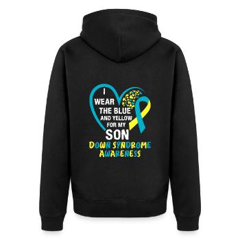 Down Syndrom Mom and Dad autistisches Kind - Unisex Premium Bio Zip Hoodie - Schwarz - Hinten - Nico (187cm)