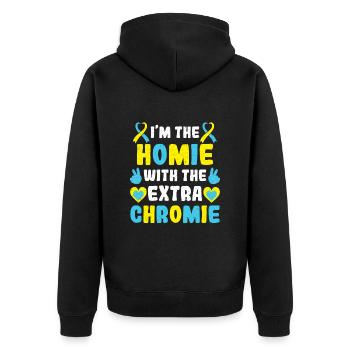 Down Syndrom extra Chromosom Trisomie 21 - Unisex Premium Bio Zip Hoodie - Schwarz - Hinten - Nico (187cm)