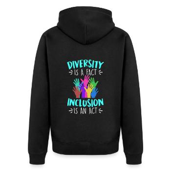 Diversity is a fact Inclusion is an Act Vielfalt - Unisex Premium Organic Zip Hoodie - black - Back - Nico (187cm)