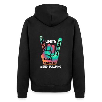 Stop Bullying Awareness und Solidarität für - Unisex Premium Bio Zip Hoodie - Schwarz - Hinten - Nico (187cm)