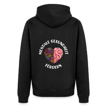 Mentale Gesundheit fördern Mental Health - Unisex Premium Bio Zip Hoodie - Schwarz - Hinten - Nico (187cm)
