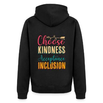 Choose Kindness Akzeptanz Inklusion Vielfalt - Unisex Premium Bio Zip Hoodie - Schwarz - Hinten - Nico (187cm)
