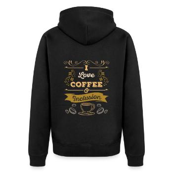 I love Coffee and Inclusion - Unisex Premium Bio Zip Hoodie - Schwarz - Hinten - Nico (187cm)