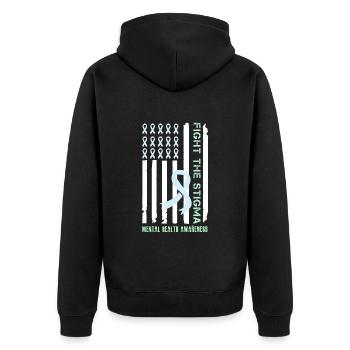 Mentale Gesundheit Fight the Stigma Mental - Unisex Premium Bio Zip Hoodie - Schwarz - Hinten - Nico (187cm)