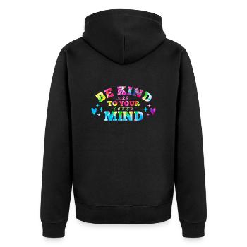 Be kind to your mind Mentale Gesundheit - Unisex Premium Bio Zip Hoodie - Schwarz - Hinten - Nico (187cm)