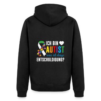 Ich bin Autist was ist deine Entschuldigung - Unisex Premium Bio Zip Hoodie - Schwarz - Hinten - Nico (187cm)