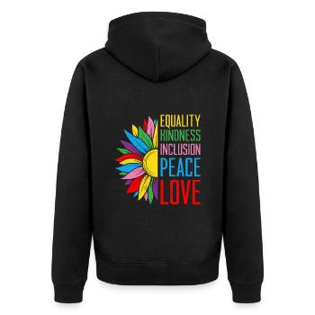 Inklusion Gleichheit Freundlichkeit Akzeptanz - Unisex Premium Bio Zip Hoodie - Schwarz - Hinten - Nico (187cm)