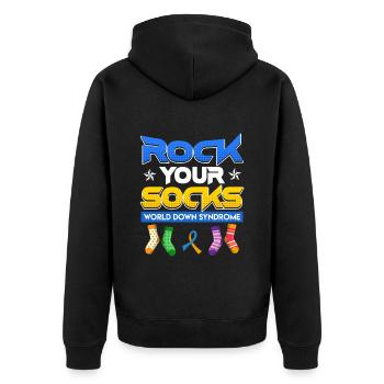 Down Syndrom Awareness Trisomie 21 - Unisex Premium Bio Zip Hoodie - Schwarz - Hinten - Nico (187cm)