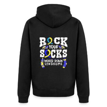 Down Syndrom Rock your Socks Awareness - Unisex Premium Bio Zip Hoodie - Schwarz - Hinten - Nico (187cm)