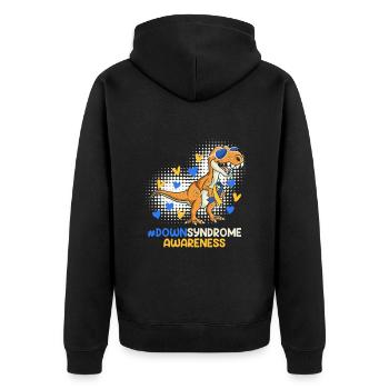 Down Syndrom Vater und Mutter mit Kind - Unisex Premium Bio Zip Hoodie - Schwarz - Hinten - Nico (187cm)