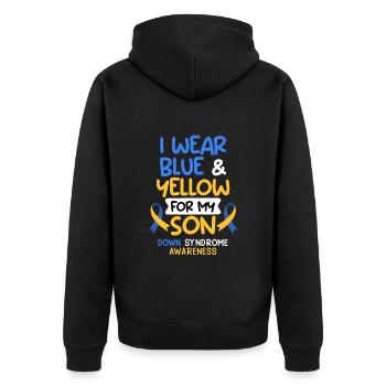 Down Syndrom Vater und Mutter mit Kind - Unisex Premium Bio Zip Hoodie - Schwarz - Hinten - Nico (187cm)