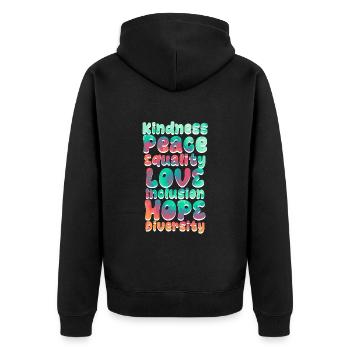 Inklusion Akzeptanz Freundlichkeit Solidarität - Unisex Premium Bio Zip Hoodie - Schwarz - Hinten - Nico (187cm)