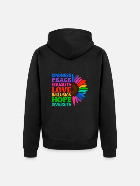 Inkludering Aksept Godhet Solidaritet - Premium økologisk unisex-hettejakke - svart