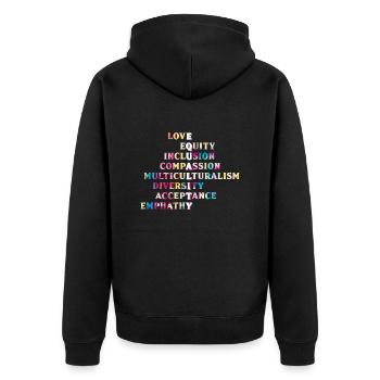 Inklusion Akzeptanz handicap Solidarität - Unisex Premium Bio Zip Hoodie - Schwarz - Hinten - Nico (187cm)