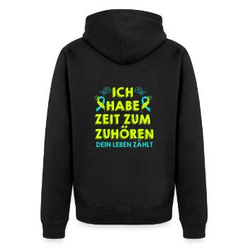 Mental Health Dein Leben zählt Awareness - Unisex Premium Bio Zip Hoodie - Schwarz - Hinten - Nico (187cm)