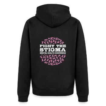 Fight the Stigma Mentale Gesundheit Mental - Unisex Premium Bio Zip Hoodie - Schwarz - Hinten - Nico (187cm)