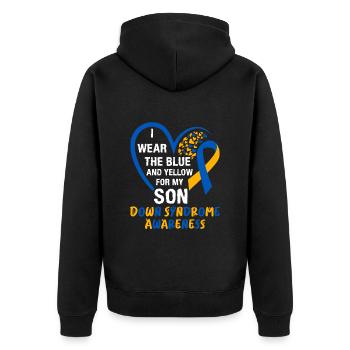 Down Syndrom Mom and Dad autistisches Kind - Unisex Premium Bio Zip Hoodie - Schwarz - Hinten - Nico (187cm)