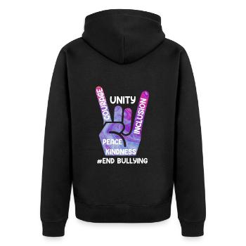 Stop Bullying Awareness und Solidarität für - Unisex Premium Bio Zip Hoodie - Schwarz - Hinten - Nico (187cm)