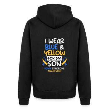 Down Syndrom Vater und Mutter mit Kind - Unisex Premium Bio Zip Hoodie - Schwarz - Hinten - Nico (187cm)
