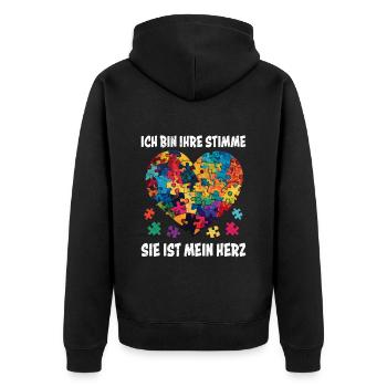 Autismus Menschen mit autistischem Kind - Unisex Premium Bio Zip Hoodie - Schwarz - Hinten - Nico (187cm)