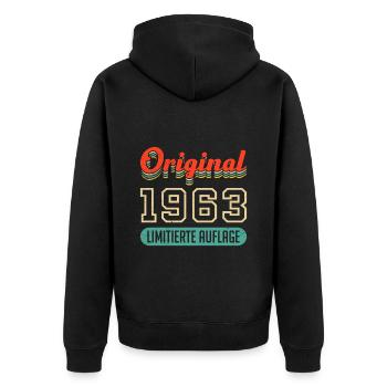 60. Geburtstag Original 1963 60 Jahre - Unisex Premium Bio Zip Hoodie - Schwarz - Hinten - Nico (187cm)